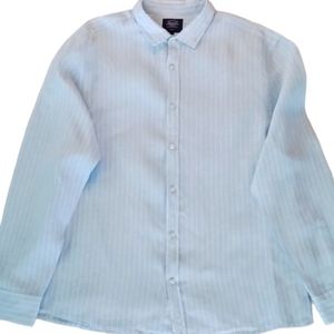 Charles Tyrwhitt Linen long-Sleeve Button Shirt, XXL/Big&Tall, Blue & White.